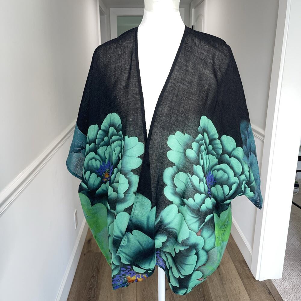 TAO House Wearable Open Front Cardigan Kimono Size S/M Watercolor Wool FLAW